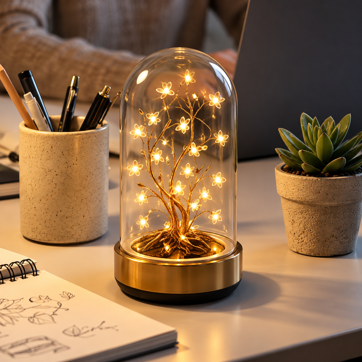 Glowing Flower Tree Glass Dome Lamp