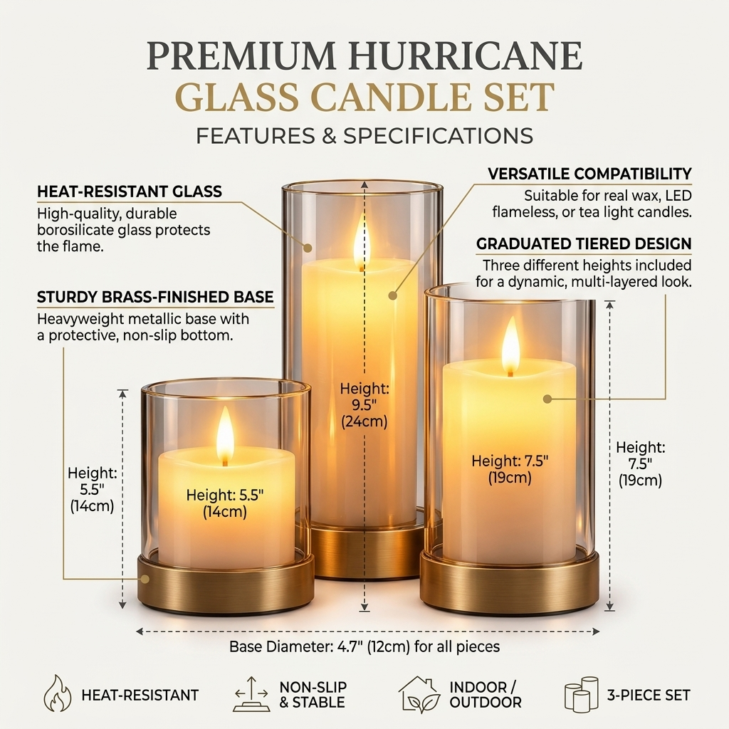Hurricane Glass Candle Holder Set